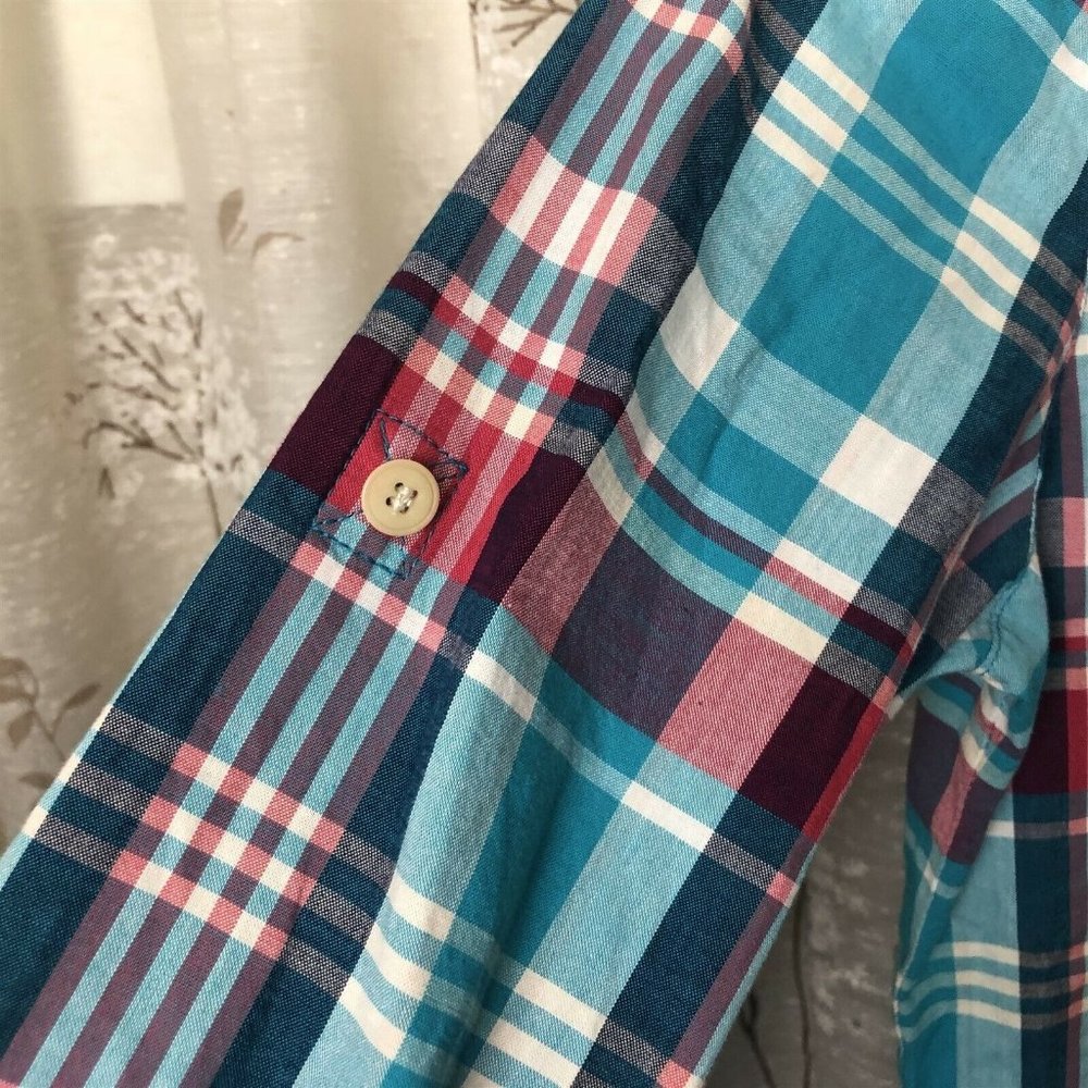 LL Bean Signature Shirtdress size 4 Blue Pink Plaid Cotton - Picture 5 of 8